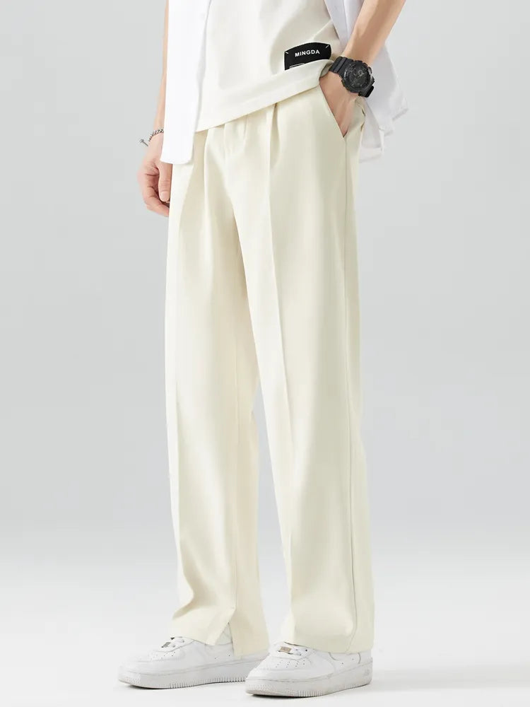 Khaki heren geplooide broek met wijde pijpen, een casual chino voor een stijlvolle en relaxte uitstraling.