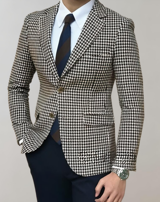 "Heren geruite blazer, klassieke getailleerde pasvorm, tijdloos ruitpatroon, ideaal voor casual en formele gelegenheden."