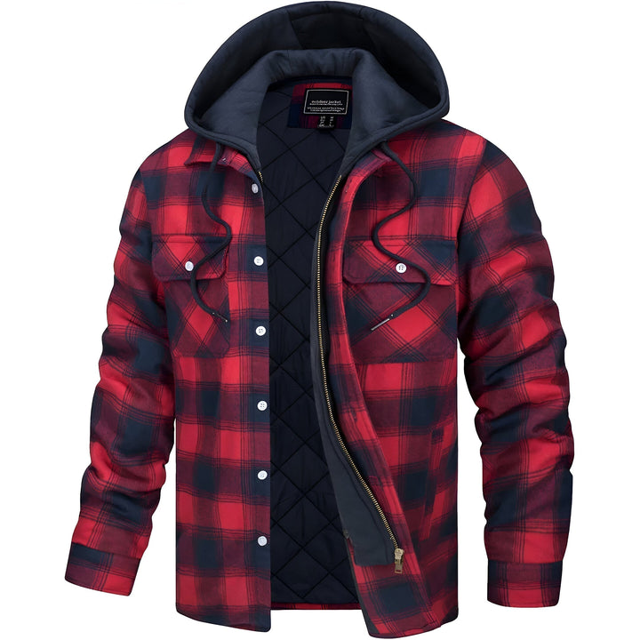 Heren geruite winterjas met capuchon, warm en comfortabel. Perfecte casual jas voor buitenactiviteiten.