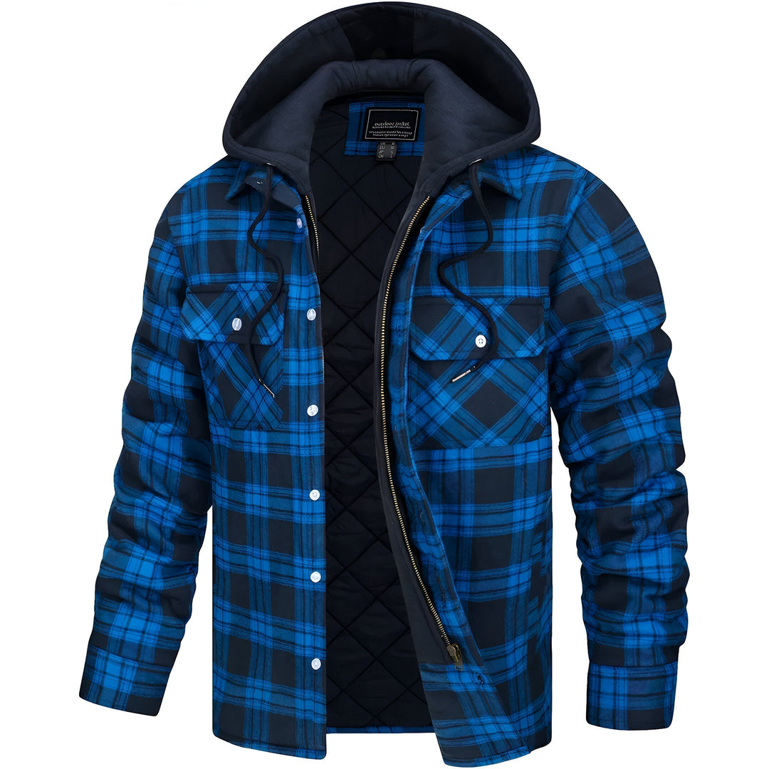 Stijlvolle geruite herenjas met capuchon, geschikt als tussenjas of winterjas. Casual en outdoor mode.