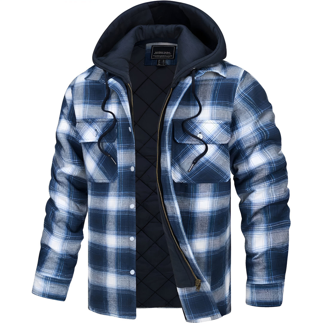 Trendy geruite herenjas met capuchon, ideaal voor koude dagen. Stijlvolle en functionele bovenkleding.