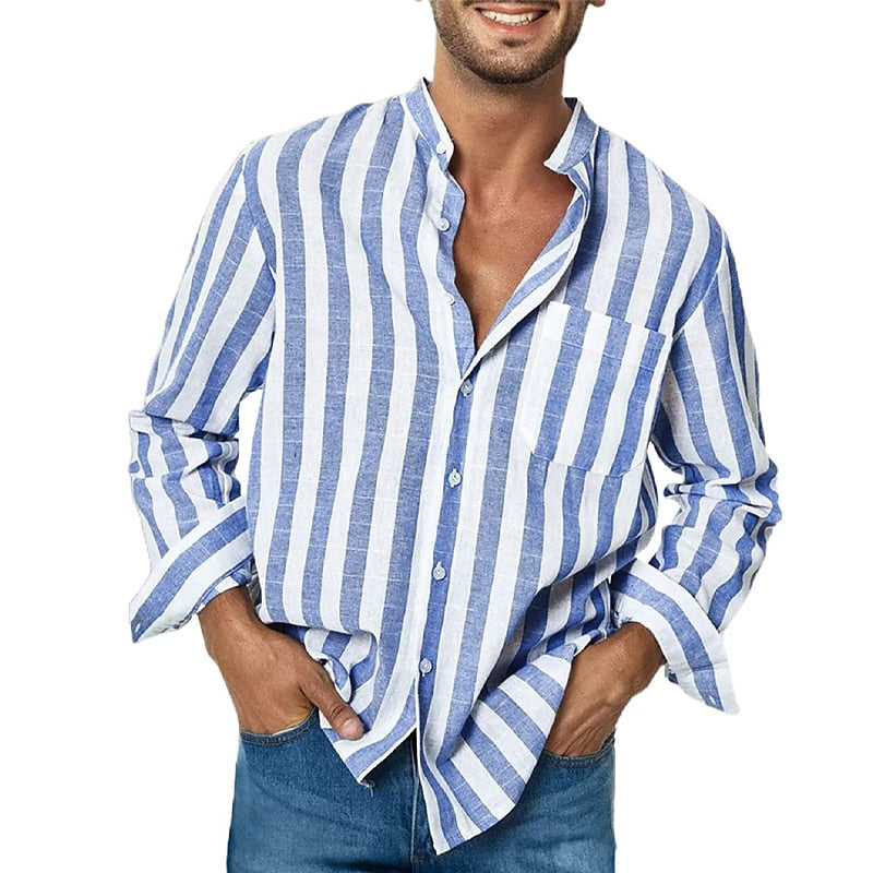 Gestreept heren overhemd met lange mouwen, stijlvol en comfortabel voor casual outfits.