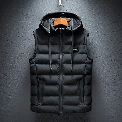 Veelzijdig heren gewatteerd vest met capuchon, geschikt als warme jas voor winter, outdoor en dagelijks comfort.
