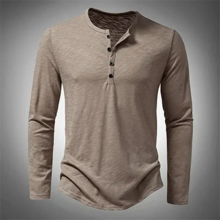Heren Henley shirt lange mouw met klassieke knoopsluiting. Comfortabele regular fit voor een trendy herenmode look.