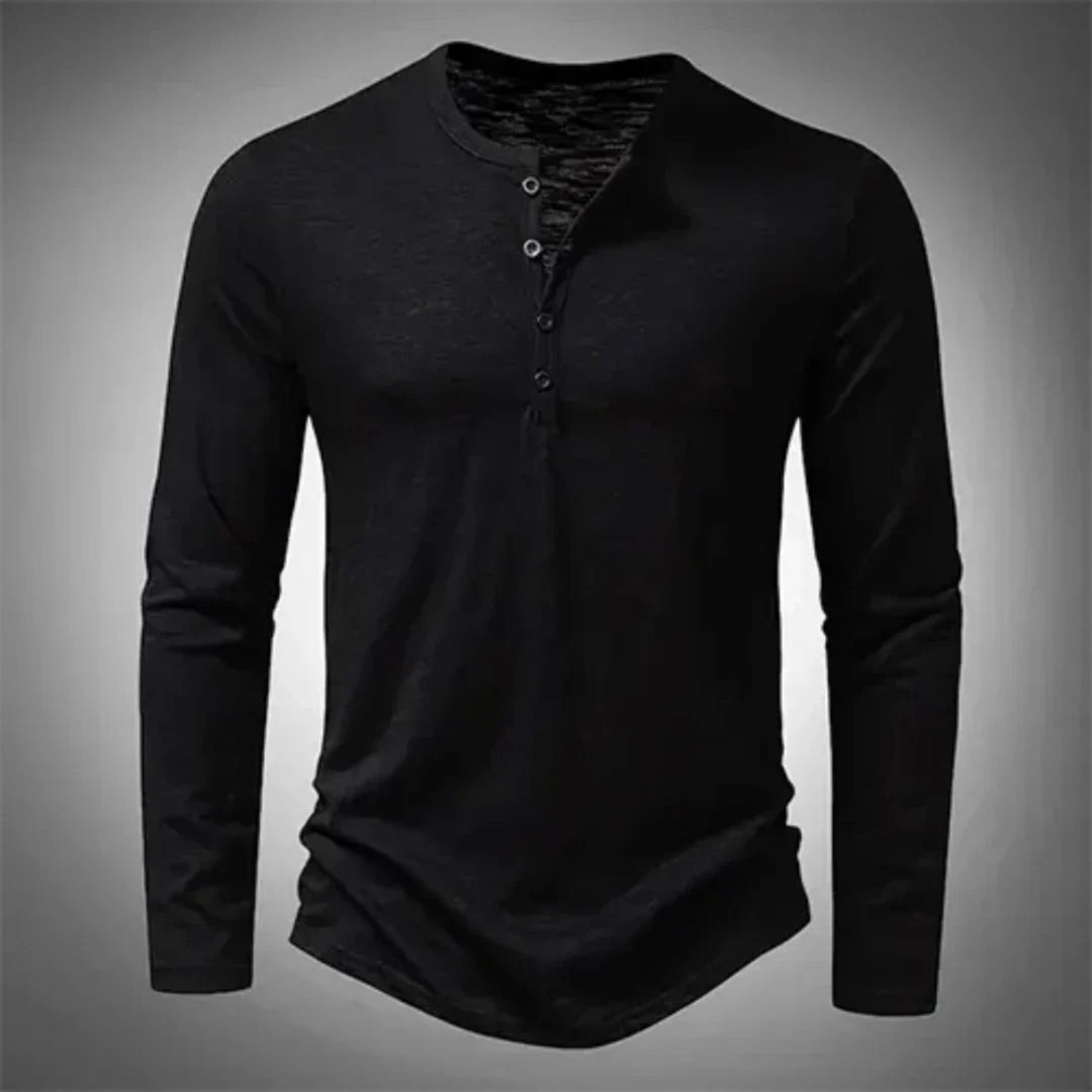 Modern heren Henley shirt lange mouw. Basic regular fit met knoopsluiting, een veelzijdig en stijlvol kledingstuk.