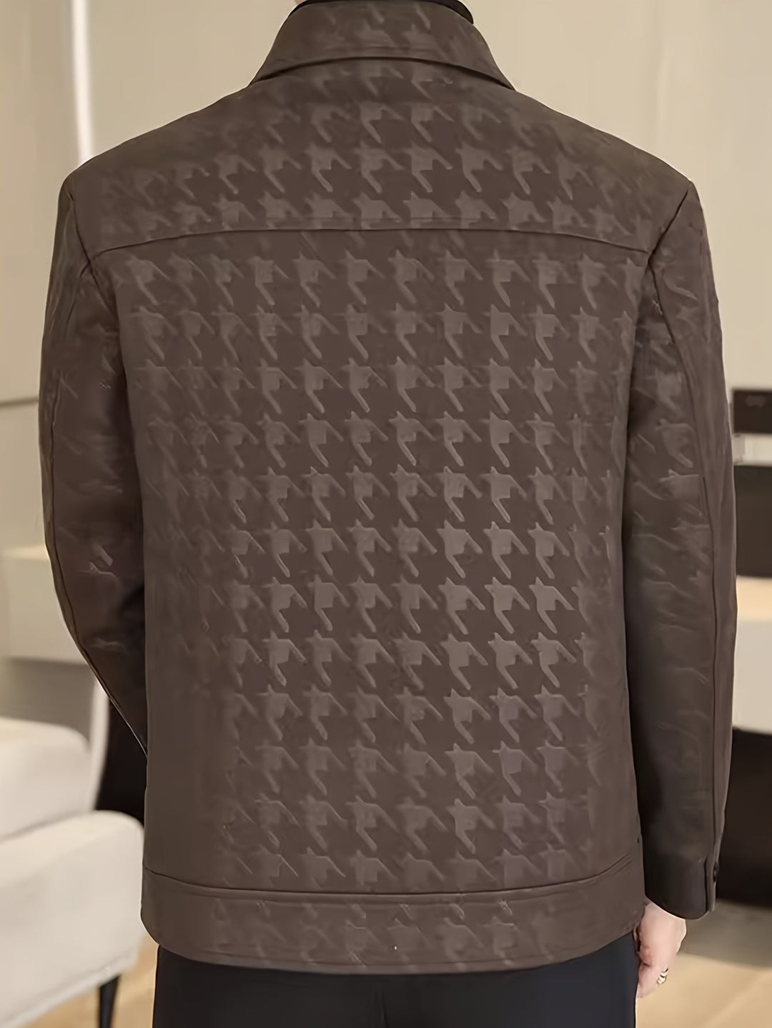 Klassiek pied-de-poule herenjas, perfecte warme bovenkleding voor mannen in winter. Stijlvol truckerjack.