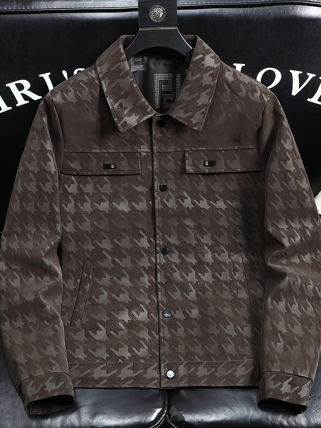 Warme winterjas voor heren, pied-de-poule truckerjack, essentieel voor koude herfst/winter dagen.