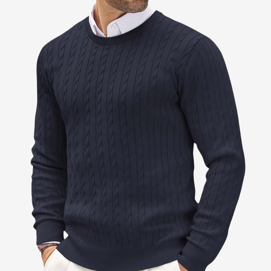 Heren kabel gebreide trui met ronde hals, perfect voor comfortabele winterse dagen.