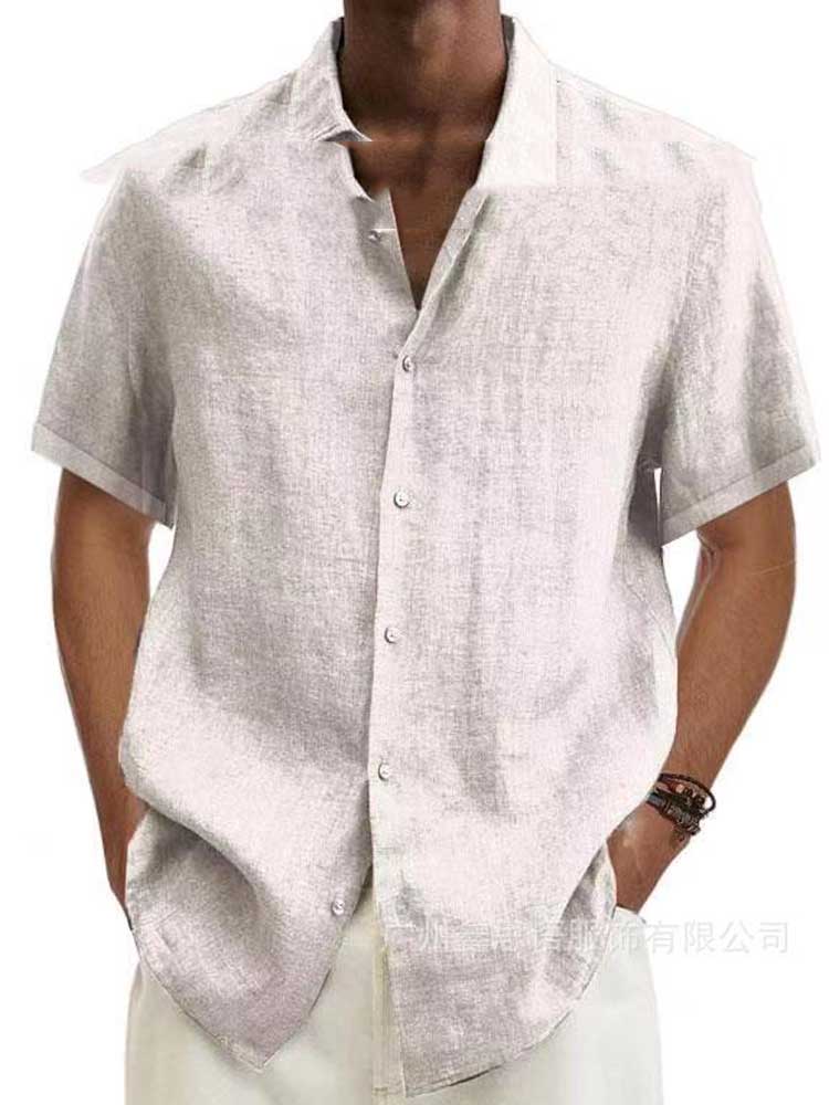 Effen heren overhemd korte mouwen, casual en stijlvol, met een nette omgeslagen kraag. Zomerkleding.