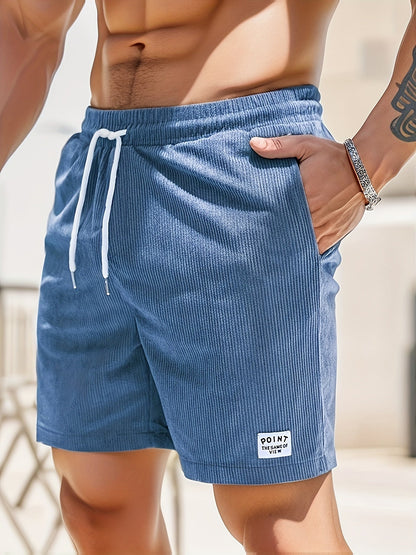 Heren korte broek van zachte ribstof, casual zomerstijl, elastische tailleband, zijzakken, eigentijdse look.