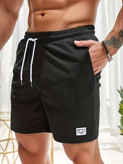 Heren korte broek van zachte ribstof, casual zomerstijl, elastische tailleband, zijzakken, eigentijdse look.