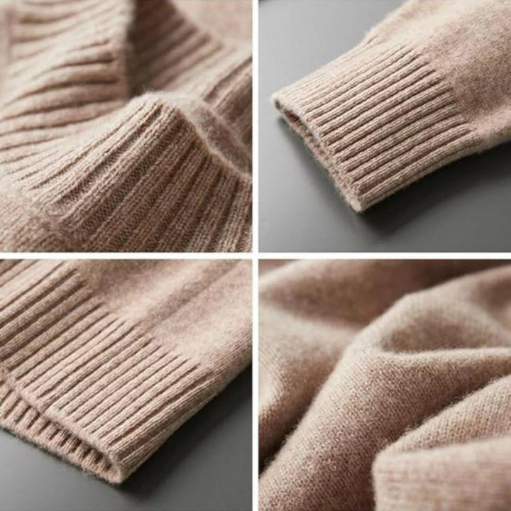 Grijze heren mock neck sweater, veelzijdige coltrui voor mannen. Casual en stijlvolle winterkleding.