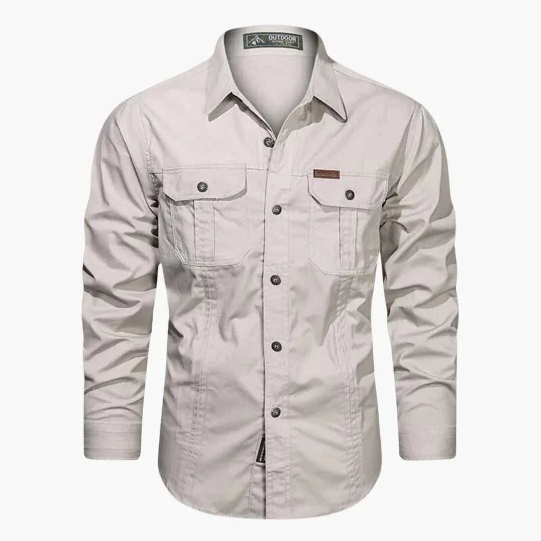Heren outdoor shirt met lange mouwen, regular fit en dubbele borstzakken; ideaal voor casual en smart casual.
