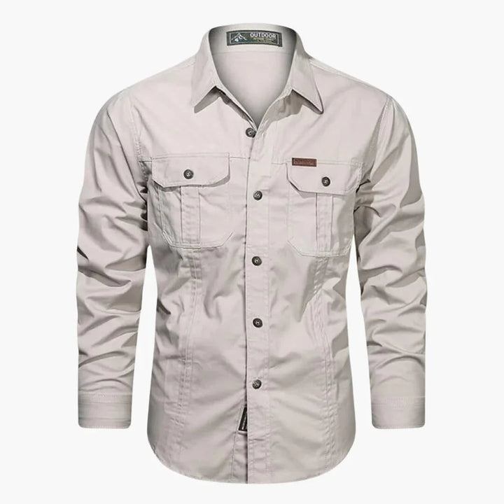 Heren outdoor shirt met lange mouwen, regular fit en dubbele borstzakken; ideaal voor casual en smart casual.