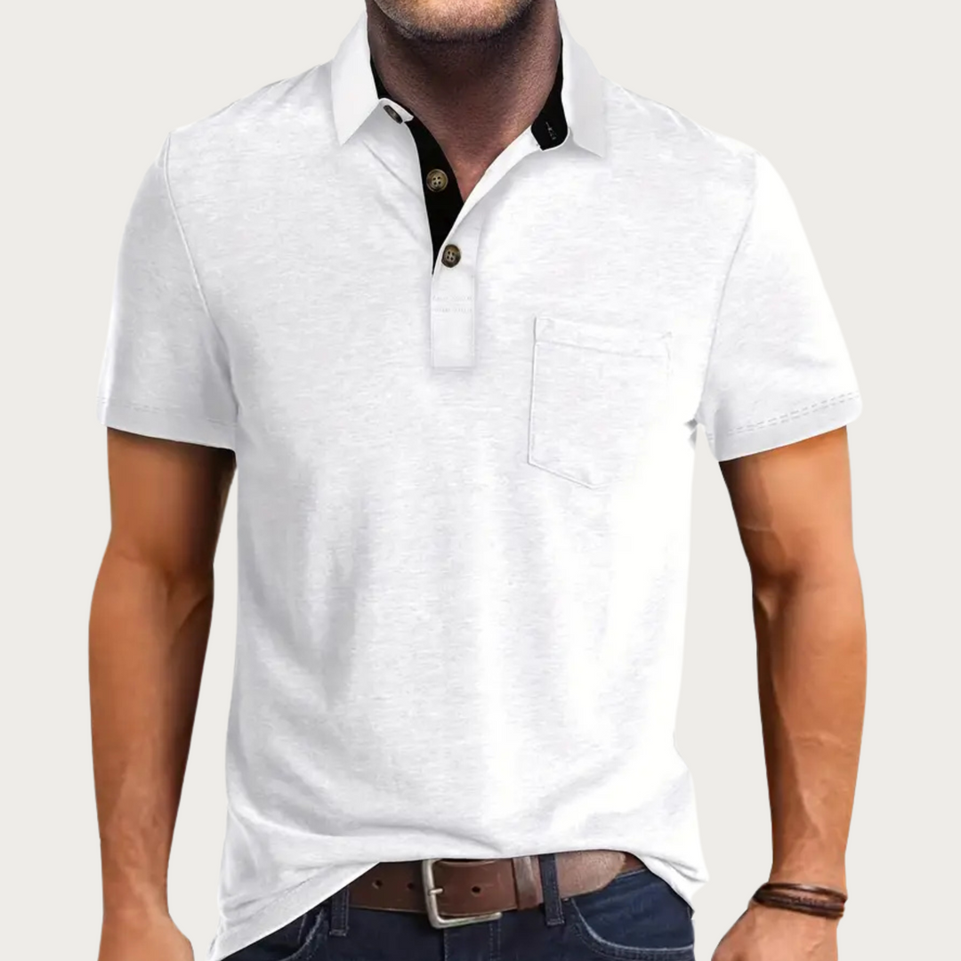 Stijlvolle heren polo met borstzak en korte mouw. Comfortabel poloshirt, ideaal voor casual en smart casual zomerkleding.