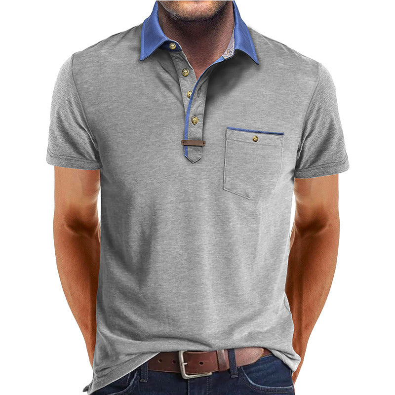 Casual heren polo korte mouw, contrasterende kraag, borstzak, regular fit. Ideaal voor een stijlvolle outfit.