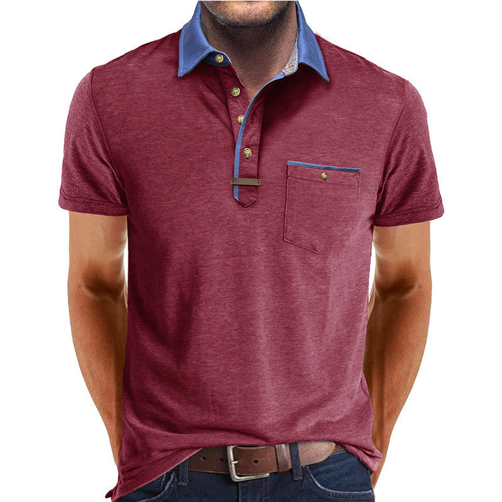 Comfortabele heren zomer polo met korte mouw, contrasterende kraag en borstzak, perfect voor casual outfits.