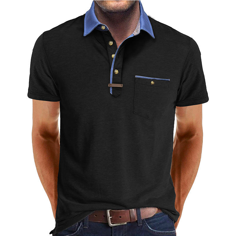 Comfortabele regular fit heren polo korte mouw met contrasterende kraag en borstzak voor de zomer.