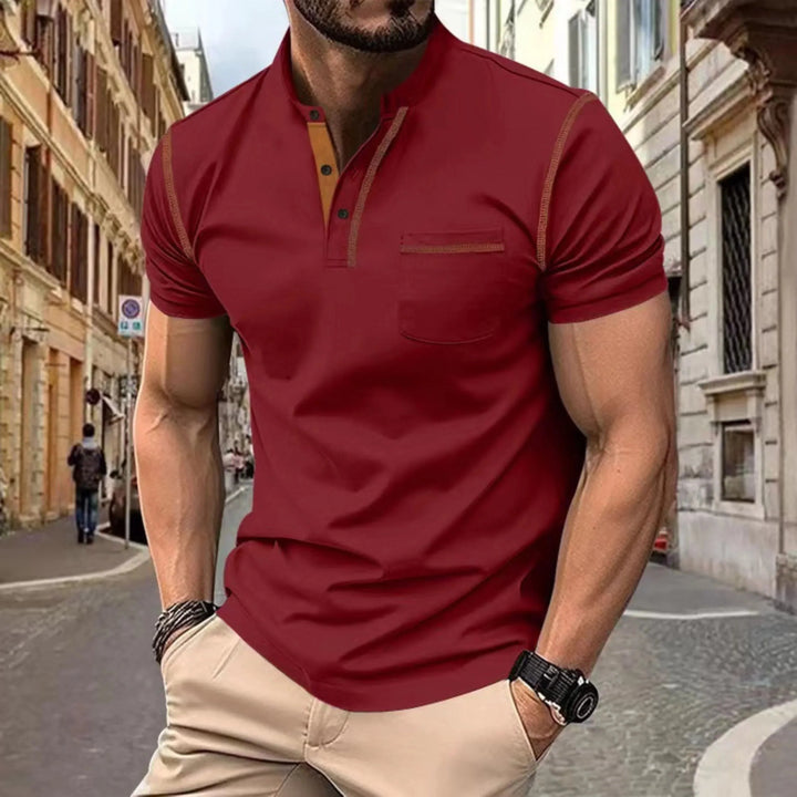 Slim fit heren polo met opstaande kraag en korte mouw, een comfortabele en modieuze keuze voor elke dag.