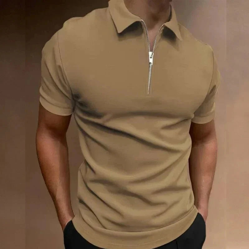 Moderne heren polo met halve rits en korte mouwen. Stijlvolle slim fit bovenkleding voor diverse looks.