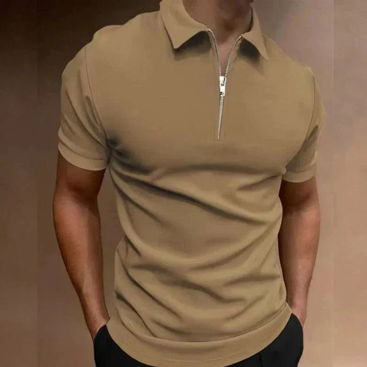 Moderne heren polo met halve rits en korte mouwen. Stijlvolle slim fit bovenkleding voor diverse looks.