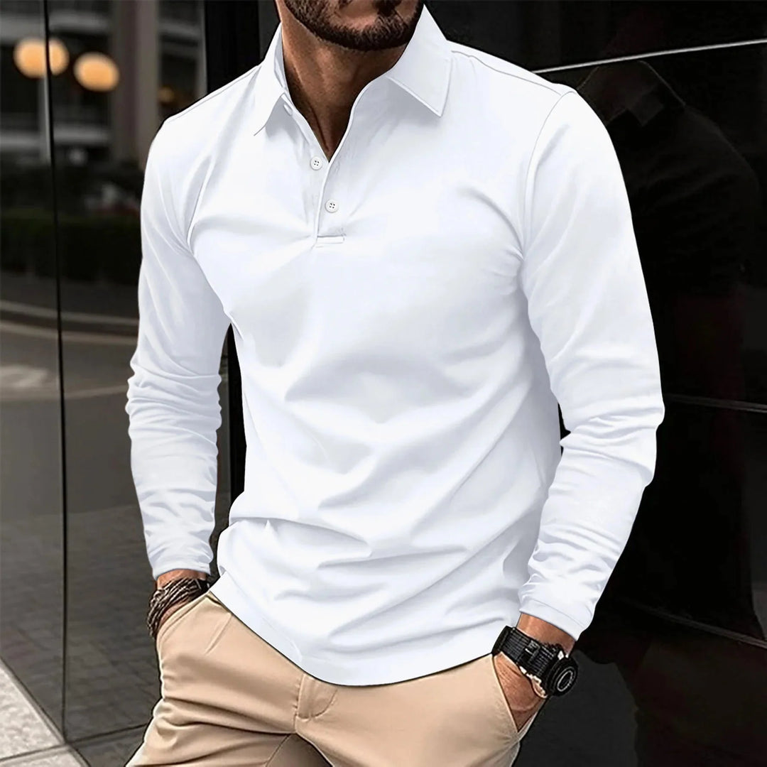 Stijlvolle heren slim fit polo met lange mouwen en klassieke polokraag; moderne bovenkleding.