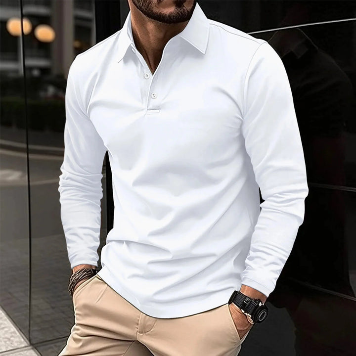 Stijlvolle heren slim fit polo met lange mouwen en klassieke polokraag; moderne bovenkleding.