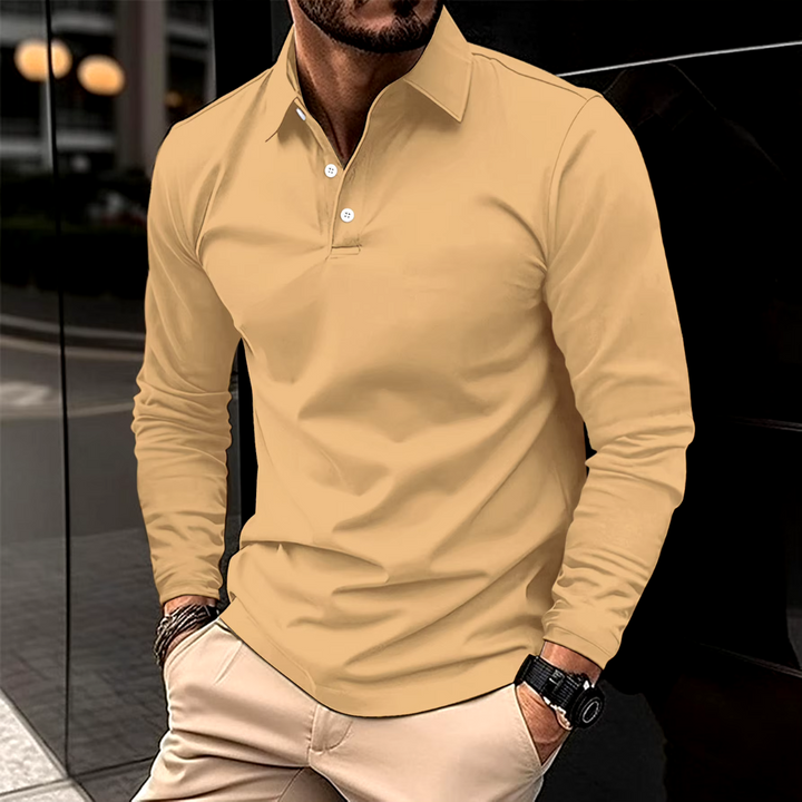 Heren slim fit polo met lange mouwen en een nette polokraag; veelzijdige en comfortabele kleding.