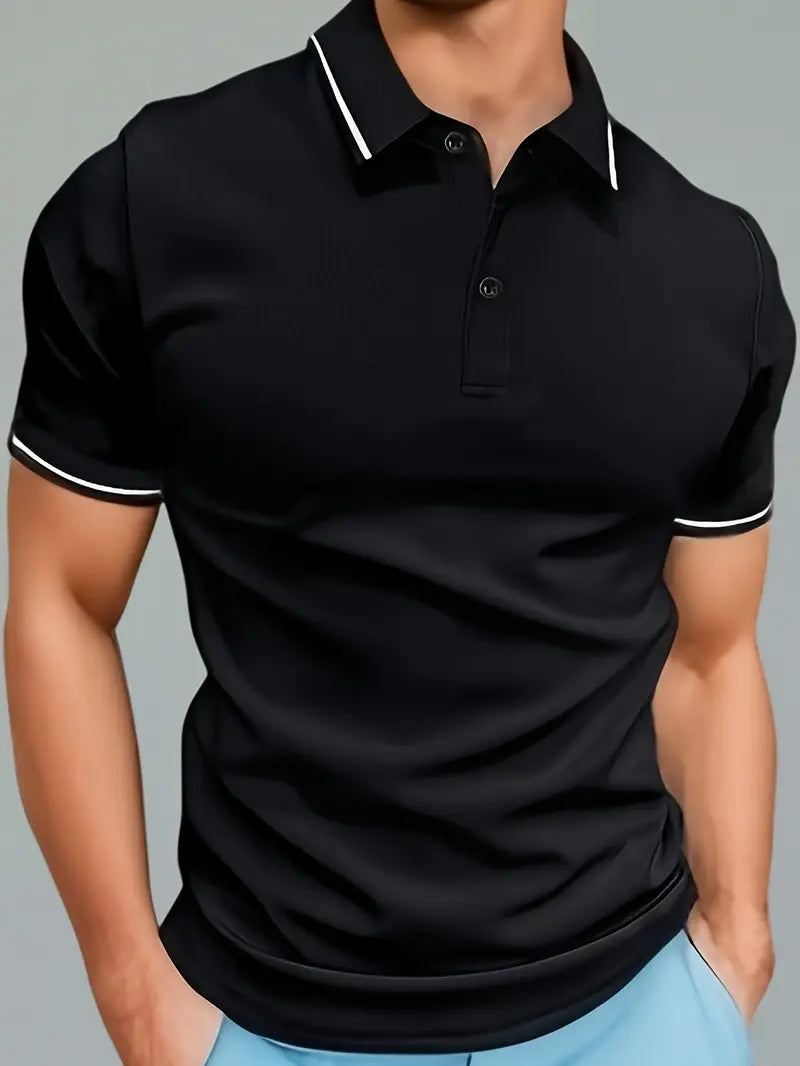 Stijlvol heren polo shirt met contrasterende bies en korte mouw, perfect voor casual zomer mode.