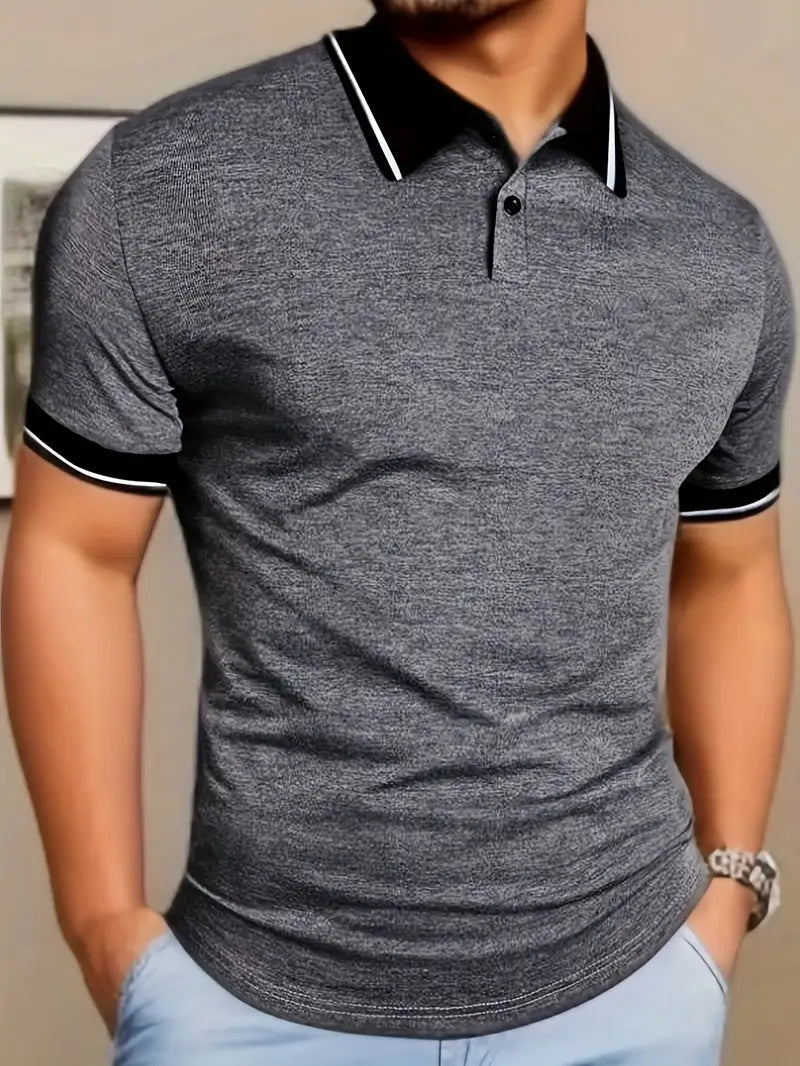 Heren polo shirt, korte mouw, in een casual stijl met een opvallende contrasterende bies, voor modebewuste mannen.