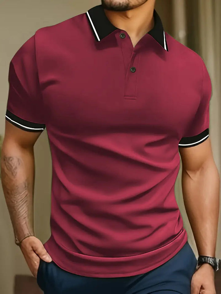 Zomerse heren polo shirt met contrasterende bies, korte mouw, voor een comfortabele en trendy casual look.