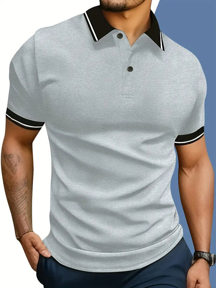 Comfortabel heren polo shirt, korte mouw, met stijlvolle contrasterende bies, ideaal voor zomerse dagen.