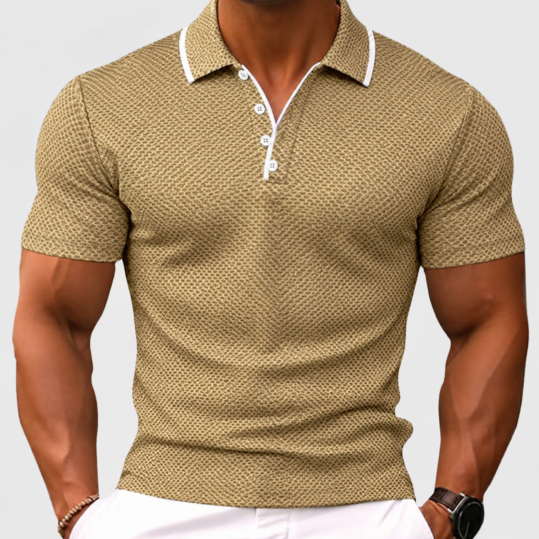 Modern heren poloshirt met slim fit pasvorm en stijlvolle contrast kraag. Essentieel voor de casual herenmode.