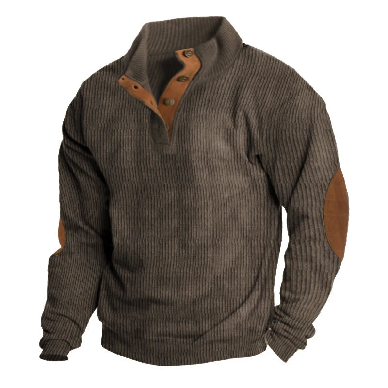 Heren pullover met kwartsluiting in ribgebreide stof. Casual en comfortabele herfst/winter trui voor mannen.