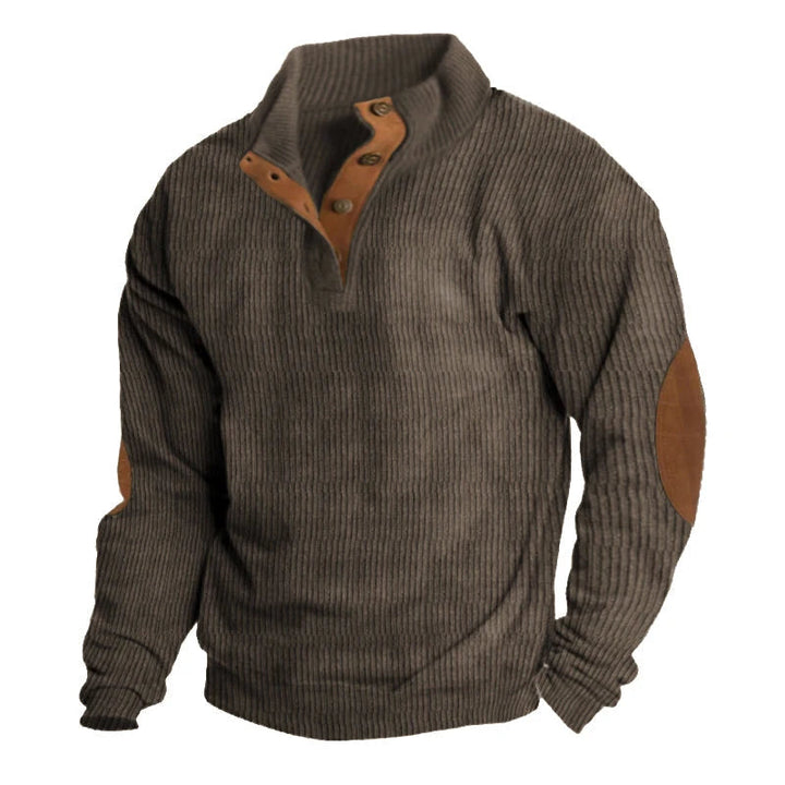 Heren pullover met kwartsluiting in ribgebreide stof. Casual en comfortabele herfst/winter trui voor mannen.