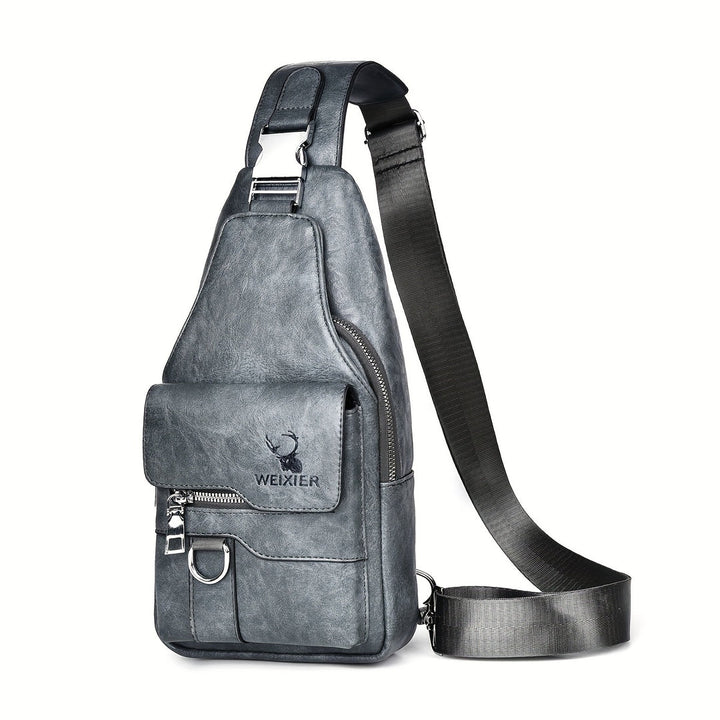 Grijze lichtgewicht heren schoudertas, slijtvast materiaal, comfortabel als crossbody tas.
