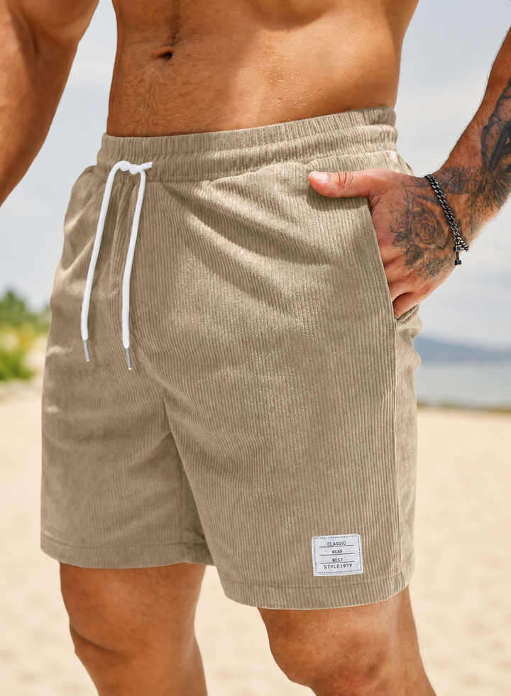 Duurzame heren shorts, relaxed fit, met elastische taille en stevige koordjes voor dagelijks gebruik.