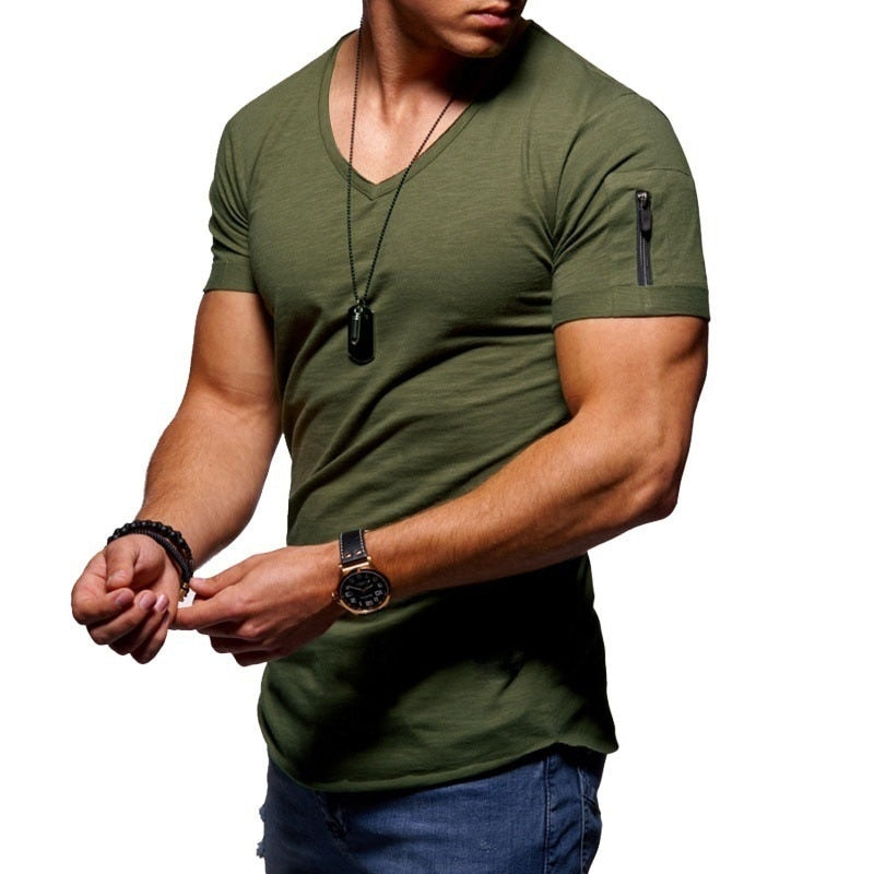 Heren basisshirt slim fit, korte mouw V-hals met functioneel ritsdetail. Veelzijdig en comfortabel.