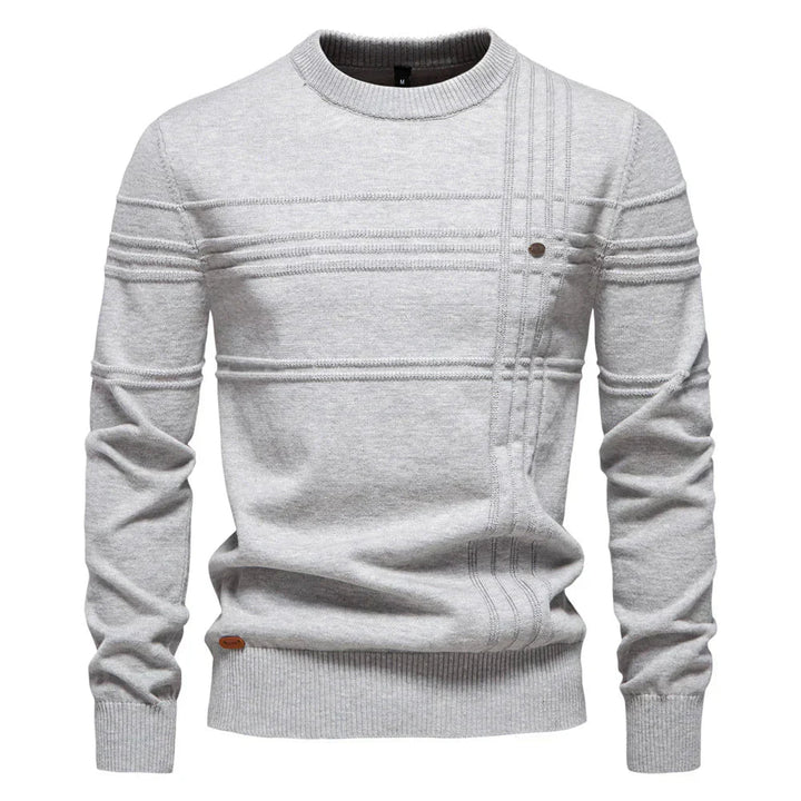 Grijze heren trui met ronde hals, comfortabel en veelzijdig voor casual lente en winter looks.