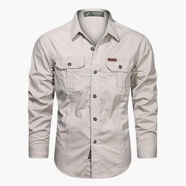 Casual heren utility overhemd, button-down met lange mouwen en praktische borstzakken.
