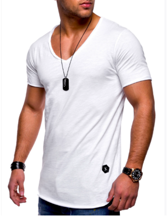 Klassiek heren T-shirt met V-hals en slim-fit voor een strakke look, essentiële basiskleding voor elke man.