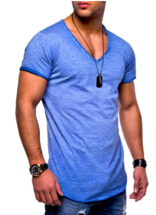 Strak V-hals T-shirt voor heren, comfortabel slim-fit model voor de zomer en trendy casual stijl.