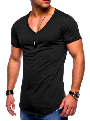 Trendy heren V-hals T-shirt in slim-fit pasvorm, perfect voor een comfortabele en stijlvolle lente-outfit.