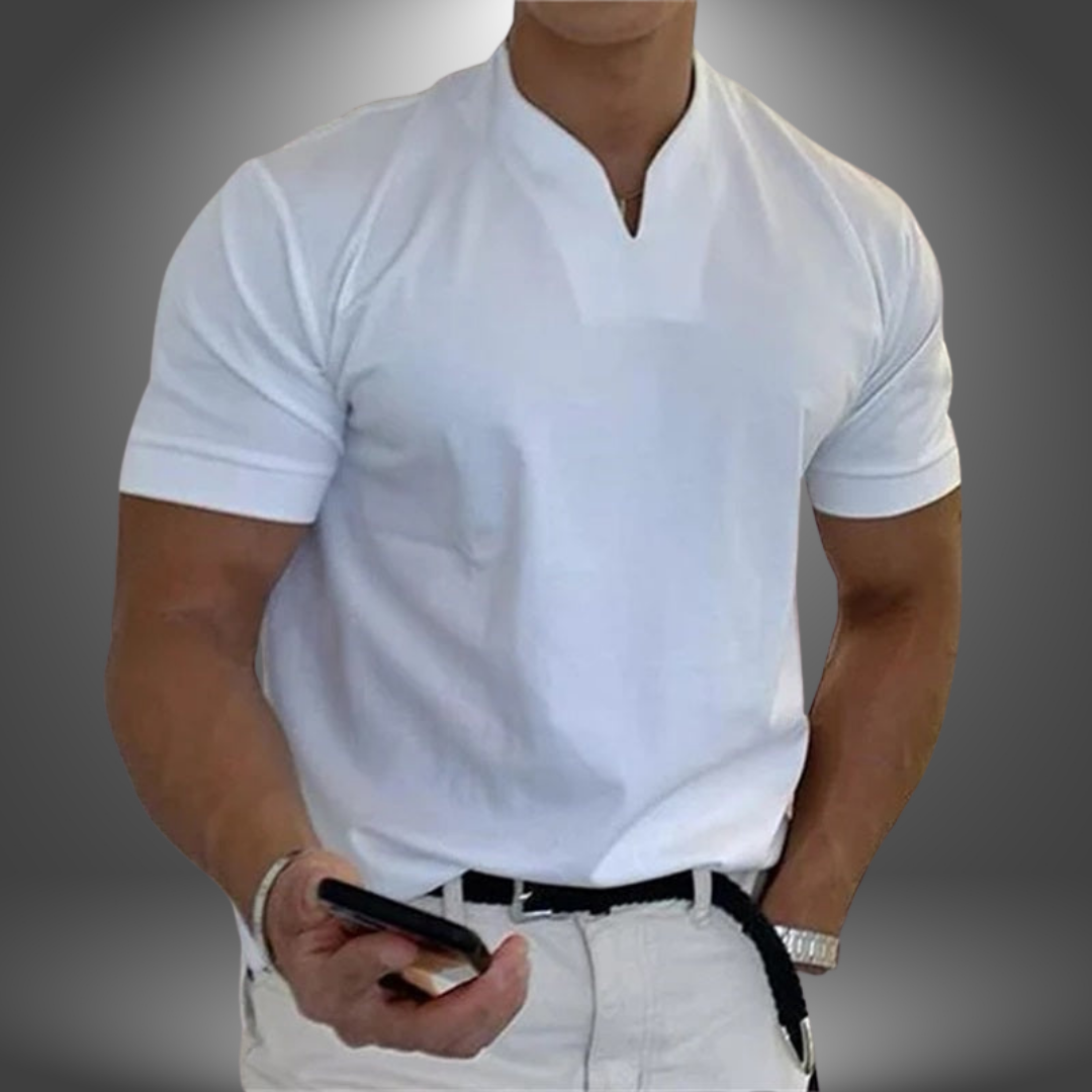 Comfortabel heren V-hals T-shirt met korte mouwen, ideaal voor casual zomerse dagelijkse kleding.