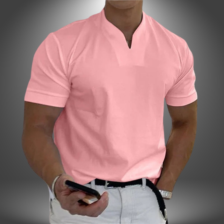 Luchtig heren V-hals T-shirt met korte mouwen, ideaal voor zomerse dagen en dagelijks gebruik.