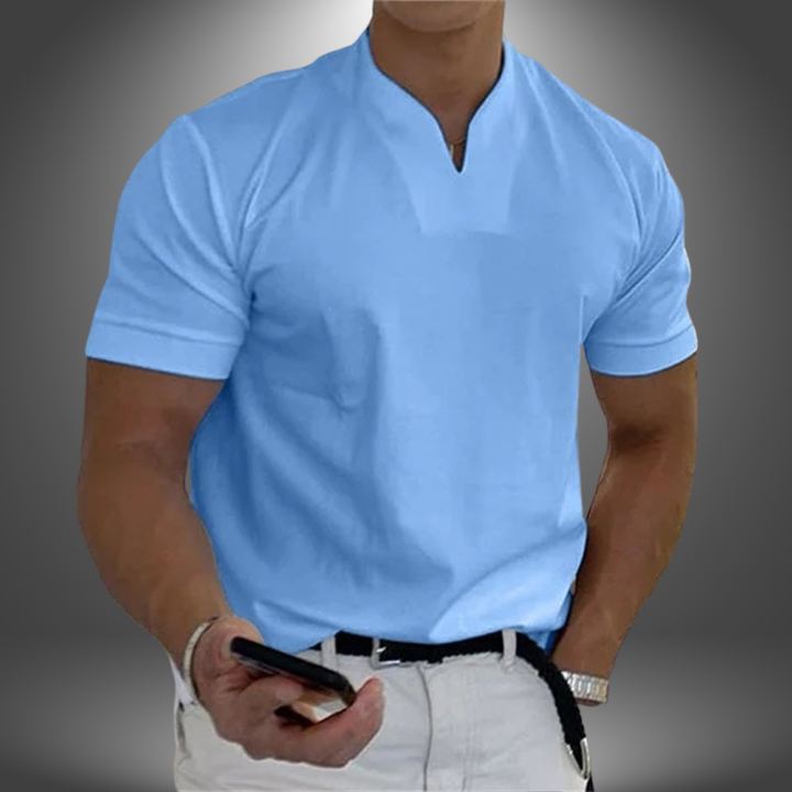 Stijlvol basic heren V-hals T-shirt met korte mouwen, perfect voor diverse casual outfits.