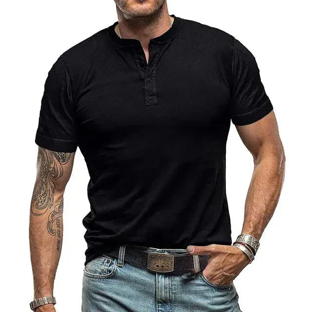 Stijlvol heren Henley T-shirt met korte mouwen, ideaal voor zomer en lente casual herenkleding.