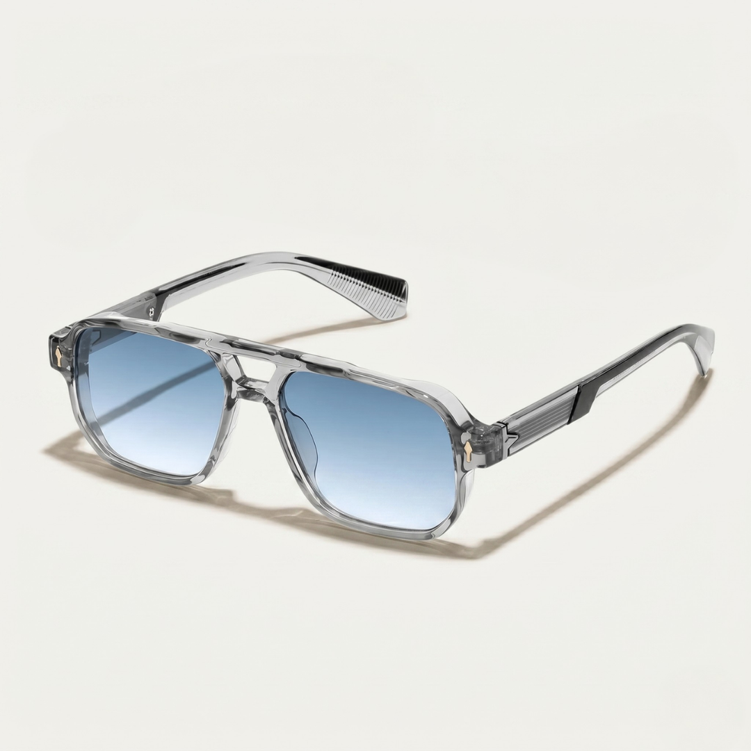 Trendy heren retro aviator zonnebril met transparant frame en stijlvolle dubbele brug.