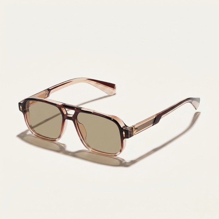 Stijlvolle heren aviator zonnebril met transparant frame, UV400, perfect voor zonnige dagen.