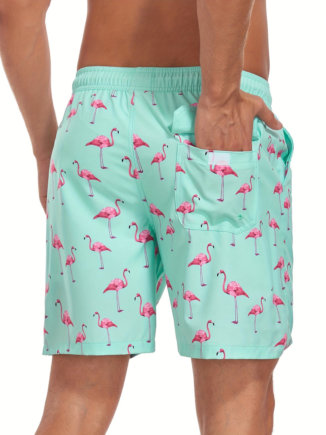 Exclusieve herenzwembroek met uniek tropisch flamingo patroon, perfect voor stijlvolle strandgangers.